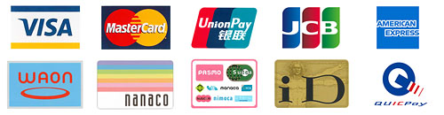 VISA MasterCard UnionPay JCB AMERIKAN EXPRESS WAON nanaco 交通系ICカード iD QUICPay